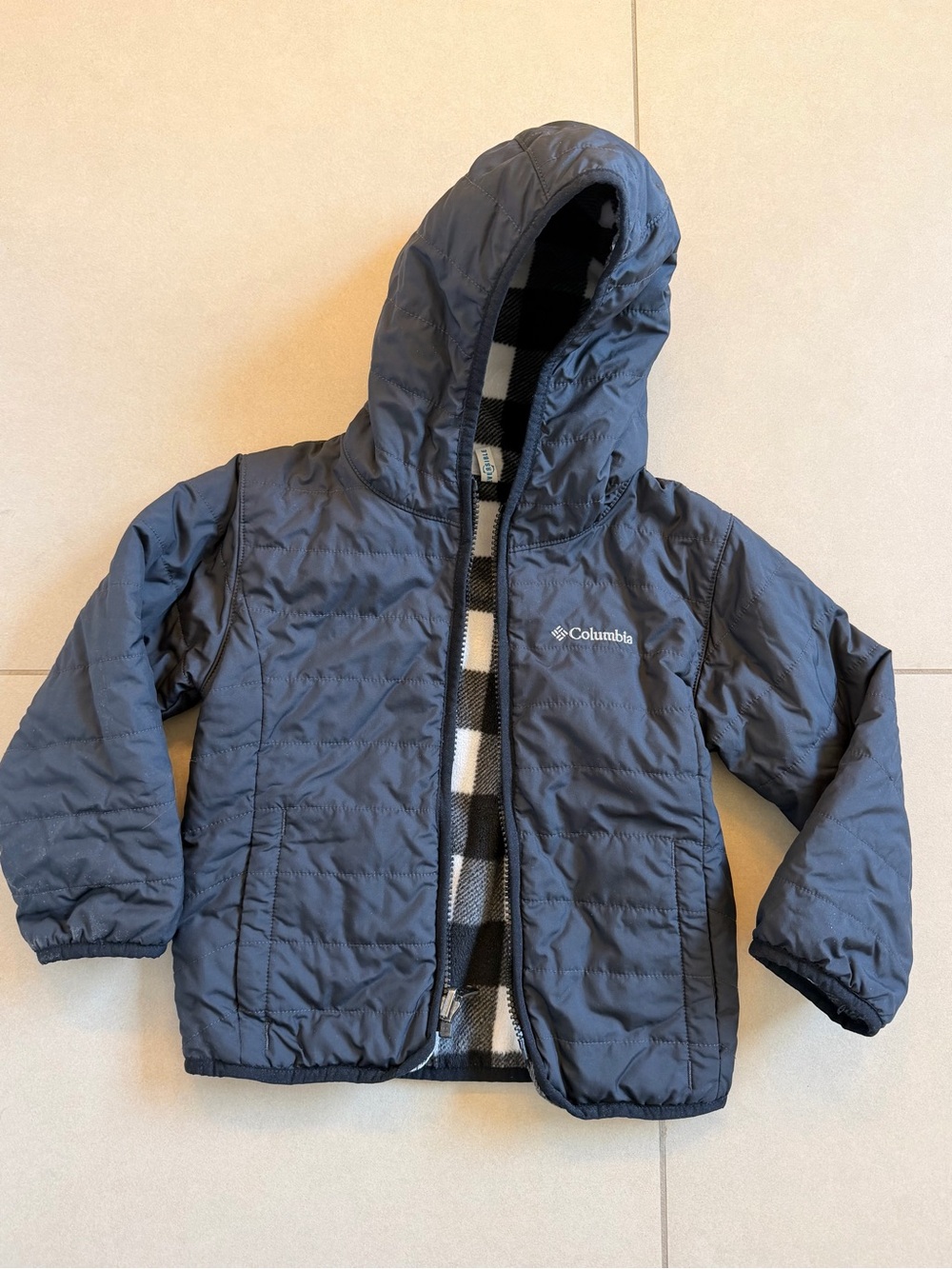 Reversible Columbia Kids Black Hooded Puffer Jacket